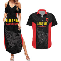 Custom Albania Football Pride Couples Matching Summer Maxi Dress and Hawaiian Shirt Kuqezinjte Eagle Black Version - Wonder Print Shop