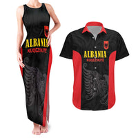 Custom Albania Football Pride Couples Matching Tank Maxi Dress and Hawaiian Shirt Kuqezinjte Eagle Black Version - Wonder Print Shop