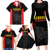 Custom Albania Football Pride Family Matching Long Sleeve Bodycon Dress and Hawaiian Shirt Kuqezinjte Eagle Black Version - Wonder Print Shop