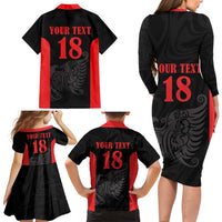 Custom Albania Football Pride Family Matching Long Sleeve Bodycon Dress and Hawaiian Shirt Kuqezinjte Eagle Black Version - Wonder Print Shop