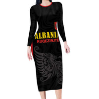 Custom Albania Football Pride Family Matching Long Sleeve Bodycon Dress and Hawaiian Shirt Kuqezinjte Eagle Black Version - Wonder Print Shop