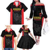 Custom Albania Football Pride Family Matching Off The Shoulder Long Sleeve Dress and Hawaiian Shirt Kuqezinjte Eagle Black Version - Wonder Print Shop