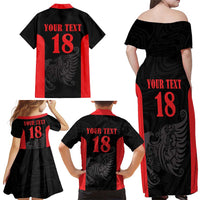 Custom Albania Football Pride Family Matching Off Shoulder Maxi Dress and Hawaiian Shirt Kuqezinjte Eagle Black Version - Wonder Print Shop