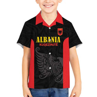 Custom Albania Football Pride Family Matching Off Shoulder Maxi Dress and Hawaiian Shirt Kuqezinjte Eagle Black Version - Wonder Print Shop