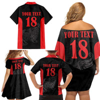 Custom Albania Football Pride Family Matching Off Shoulder Short Dress and Hawaiian Shirt Kuqezinjte Eagle Black Version - Wonder Print Shop