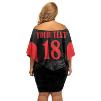 Custom Albania Football Pride Family Matching Off Shoulder Short Dress and Hawaiian Shirt Kuqezinjte Eagle Black Version - Wonder Print Shop