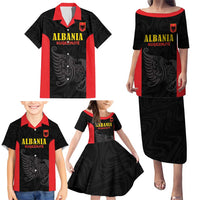 Custom Albania Football Pride Family Matching Puletasi and Hawaiian Shirt Kuqezinjte Eagle Black Version - Wonder Print Shop