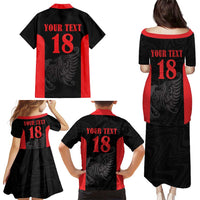 Custom Albania Football Pride Family Matching Puletasi and Hawaiian Shirt Kuqezinjte Eagle Black Version - Wonder Print Shop