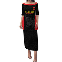 Custom Albania Football Pride Family Matching Puletasi and Hawaiian Shirt Kuqezinjte Eagle Black Version - Wonder Print Shop