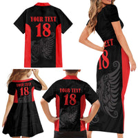 Custom Albania Football Pride Family Matching Short Sleeve Bodycon Dress and Hawaiian Shirt Kuqezinjte Eagle Black Version - Wonder Print Shop