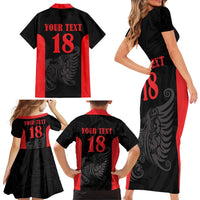 Custom Albania Football Pride Family Matching Short Sleeve Bodycon Dress and Hawaiian Shirt Kuqezinjte Eagle Black Version - Wonder Print Shop
