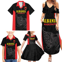 Custom Albania Football Pride Family Matching Summer Maxi Dress and Hawaiian Shirt Kuqezinjte Eagle Black Version - Wonder Print Shop