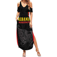 Custom Albania Football Pride Family Matching Summer Maxi Dress and Hawaiian Shirt Kuqezinjte Eagle Black Version - Wonder Print Shop