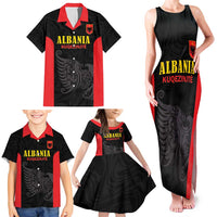 Custom Albania Football Pride Family Matching Tank Maxi Dress and Hawaiian Shirt Kuqezinjte Eagle Black Version - Wonder Print Shop