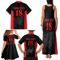 Custom Albania Football Pride Family Matching Tank Maxi Dress and Hawaiian Shirt Kuqezinjte Eagle Black Version - Wonder Print Shop