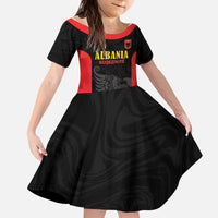 Custom Albania Football Pride Kid Short Sleeve Dress Kuqezinjte Eagle Black Version - Wonder Print Shop