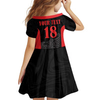 Custom Albania Football Pride Kid Short Sleeve Dress Kuqezinjte Eagle Black Version - Wonder Print Shop