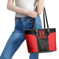 Custom Albania Football Pride Leather Tote Bag Kuqezinjte Eagle Black Version - Wonder Print Shop