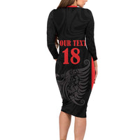 Custom Albania Football Pride Long Sleeve Bodycon Dress Kuqezinjte Eagle Black Version - Wonder Print Shop