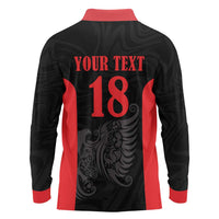 Custom Albania Football Pride Long Sleeve Polo Shirt Kuqezinjte Eagle Black Version - Wonder Print Shop