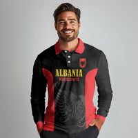 Custom Albania Football Pride Long Sleeve Polo Shirt Kuqezinjte Eagle Black Version - Wonder Print Shop