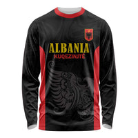 Custom Albania Football Pride Long Sleeve Shirt Kuqezinjte Eagle Black Version - Wonder Print Shop