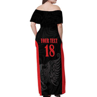 Custom Albania Football Pride Off Shoulder Maxi Dress Kuqezinjte Eagle Black Version - Wonder Print Shop