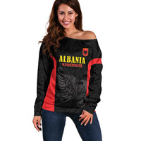 Custom Albania Football Pride Off Shoulder Sweater Kuqezinjte Eagle Black Version - Wonder Print Shop