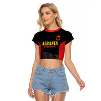 Custom Albania Football Pride Raglan Cropped T Shirt Kuqezinjte Eagle Black Version - Wonder Print Shop