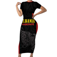 Custom Albania Football Pride Short Sleeve Bodycon Dress Kuqezinjte Eagle Black Version - Wonder Print Shop