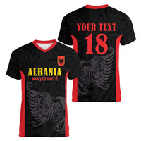 Custom Albania Football Pride Women V-Neck T-Shirt Kuqezinjte Eagle Black Version - Wonder Print Shop