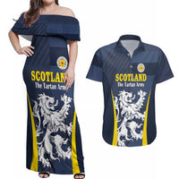 Custom Scotland Football Couples Matching Off Shoulder Maxi Dress and Hawaiian Shirt Scottish Lion Rampant Tartan Fan - Wonder Print Shop