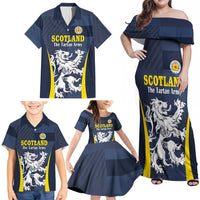 Custom Scotland Football Family Matching Off Shoulder Maxi Dress and Hawaiian Shirt Scottish Lion Rampant Tartan Fan - Wonder Print Shop