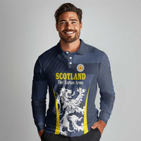 Custom Scotland Football Long Sleeve Polo Shirt Scottish Lion Rampant Tartan Fan - Wonder Print Shop