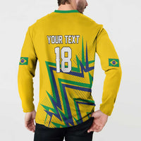 Custom Brazil Football Spirit Button Sweatshirt Selecao Canarinho Sporty Style - Wonder Print Shop