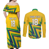 Custom Brazil Football Spirit Couples Matching Off Shoulder Maxi Dress and Long Sleeve Button Shirt Selecao Canarinho Sporty Style - Wonder Print Shop