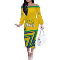 Custom Brazil Football Spirit Family Matching Off The Shoulder Long Sleeve Dress and Hawaiian Shirt Selecao Canarinho Sporty Style - Wonder Print Shop