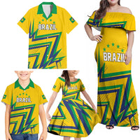 Custom Brazil Football Spirit Family Matching Off Shoulder Maxi Dress and Hawaiian Shirt Selecao Canarinho Sporty Style - Wonder Print Shop