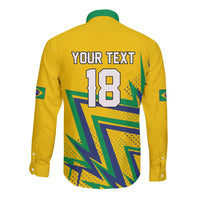 Custom Brazil Football Spirit Long Sleeve Button Shirt Selecao Canarinho Sporty Style - Wonder Print Shop
