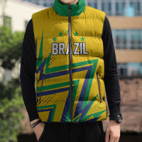 Custom Brazil Football Spirit Sleeveless Puffer Jacket Selecao Canarinho Sporty Style - Wonder Print Shop