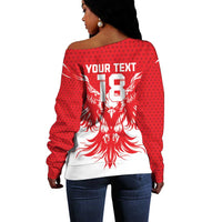 Custom Tunisia Football Off Shoulder Sweater Eagles of Carthage Spirit - Wonder Print Shop
