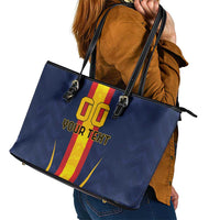 Custom Spain Football Leather Tote Bag La Roja With Carnation Pattern