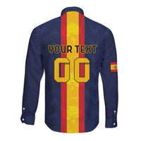 Custom Spain Football Long Sleeve Button Shirt La Roja With Carnation Pattern