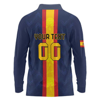 Custom Spain Football Long Sleeve Polo Shirt La Roja With Carnation Pattern