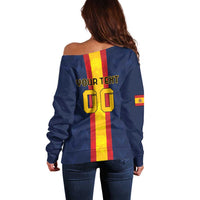 Custom Spain Football Off Shoulder Sweater La Roja With Carnation Pattern