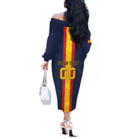 Custom Spain Football Off The Shoulder Long Sleeve Dress La Roja With Carnation Pattern