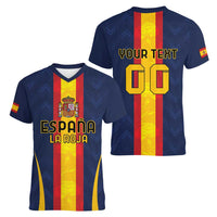 Custom Spain Football Women V-Neck T-Shirt La Roja With Carnation Pattern