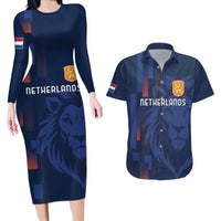 Netherlands Football Couples Matching Long Sleeve Bodycon Dress and Hawaiian Shirt Lion Head Simply Het Nederlands Elftal