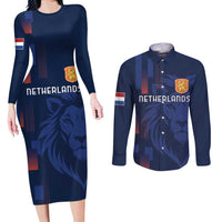 Netherlands Football Couples Matching Long Sleeve Bodycon Dress and Long Sleeve Button Shirt Lion Head Simply Het Nederlands Elftal