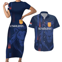 Netherlands Football Couples Matching Short Sleeve Bodycon Dress and Hawaiian Shirt Lion Head Simply Het Nederlands Elftal